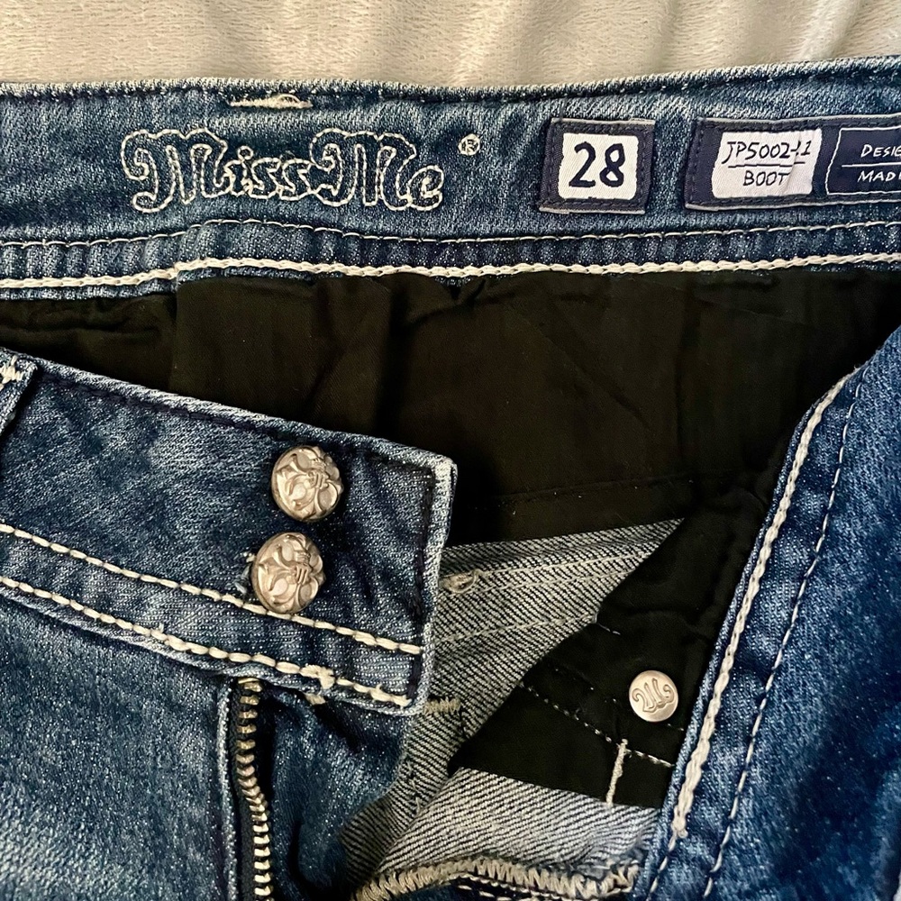 Miss Me Blue Boot Cut Jeans with Distressed Details - Picture 8 of 8